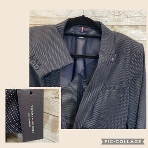 NWT Tommy Hilfiger Womens 16 Blazer Navy Polka Dot Suit Separates One Button